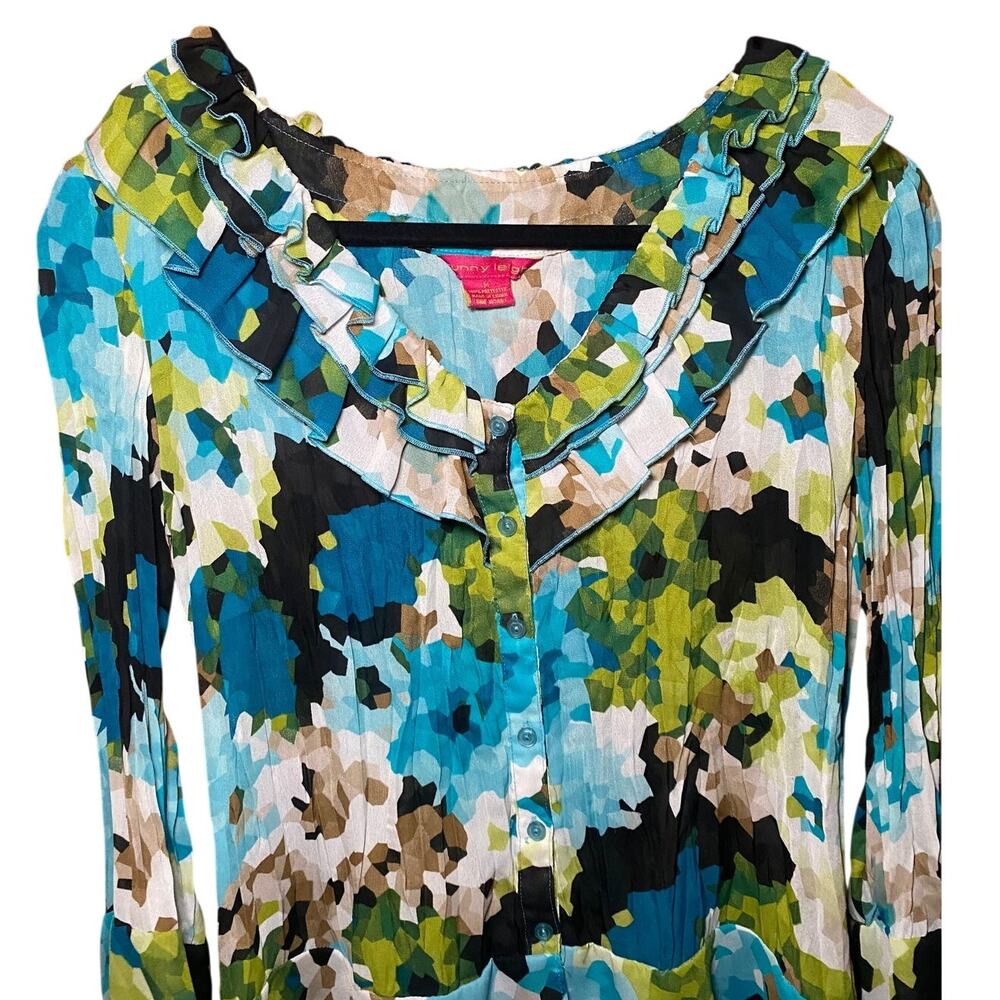 Sunny Leigh - Y2K Blue Green Bell Sleeve Blouse - M